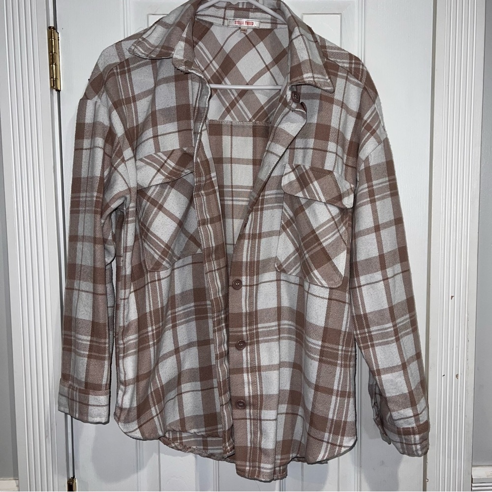 Stella Tweed Plaid Shirt in Brown and White